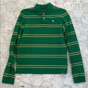 Abercrombie green striped longsleeve polo shirt L